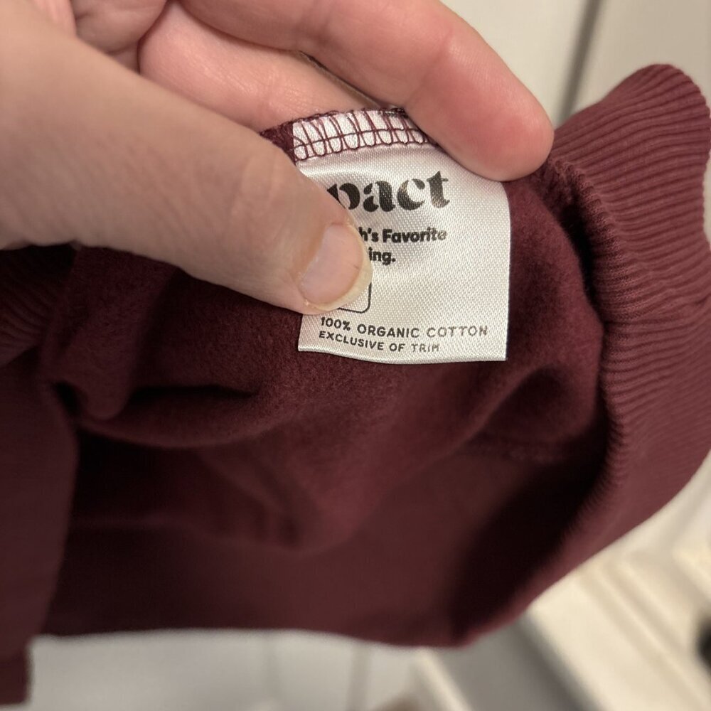 Pact Unisex Raisin One For All Hoodie Size X-Small Maroon Fleece Lined NWT - Picture 4 of 6
